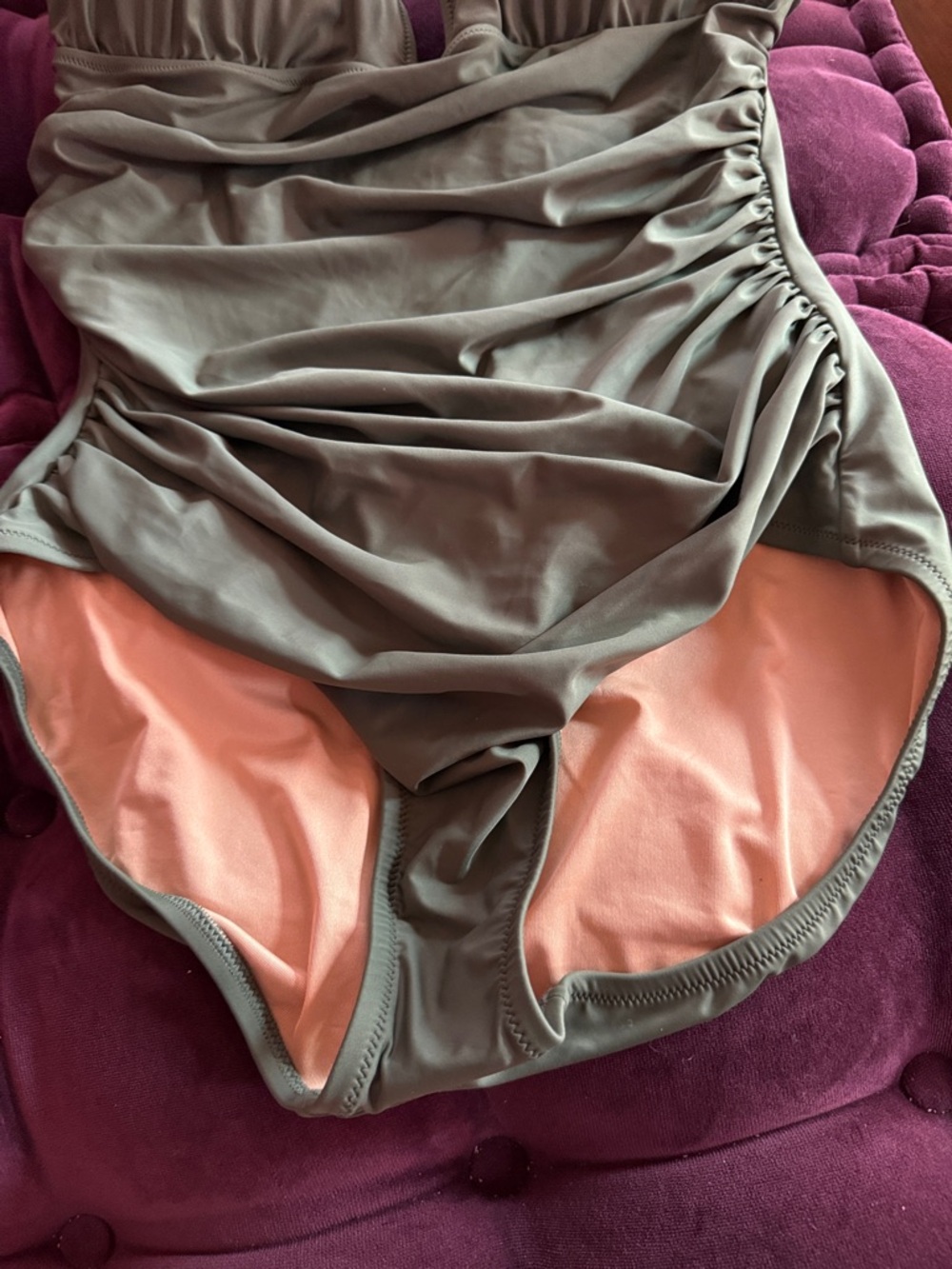 J. Crew Olive Green One-Piece Swimsuit with Peach Lining 16 - Picture 3 of 9
